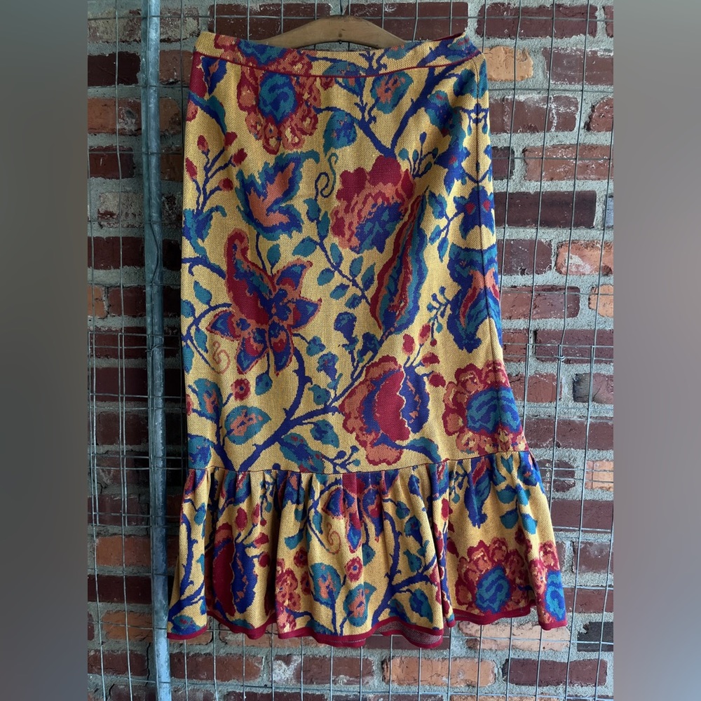 Peruvian Connection Pima Cotton Knit Print Maxi Skirt Size Large